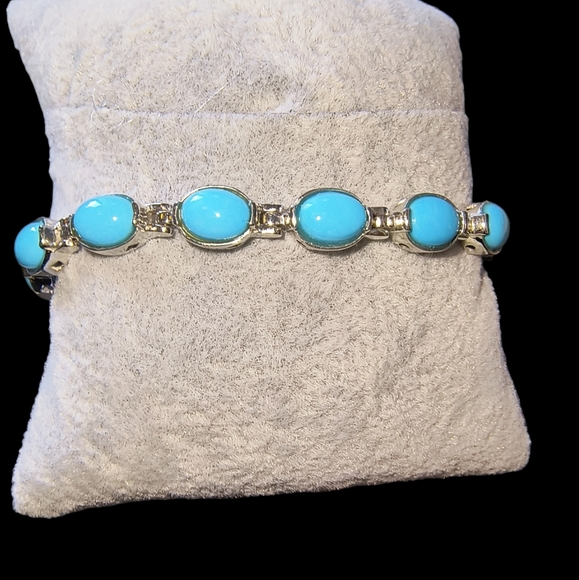 Sleeping Beauty Turquoise & Sterling Silver Line or Tennis Bracelet - Picture 7 of 12